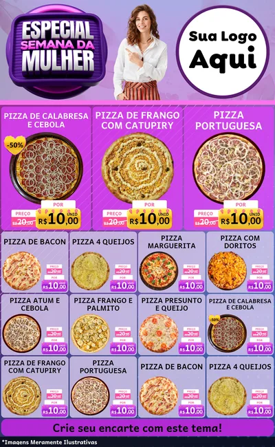 Modelo de Encarte para Encarte Grande com o tema Especial Semana da Mulher para Pizzaria