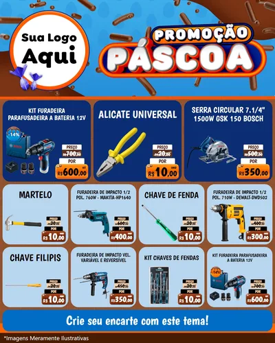 Modelo de Rede Social para Feed Instagram com o tema Promoção Páscoa para Maquinas e Ferramentas