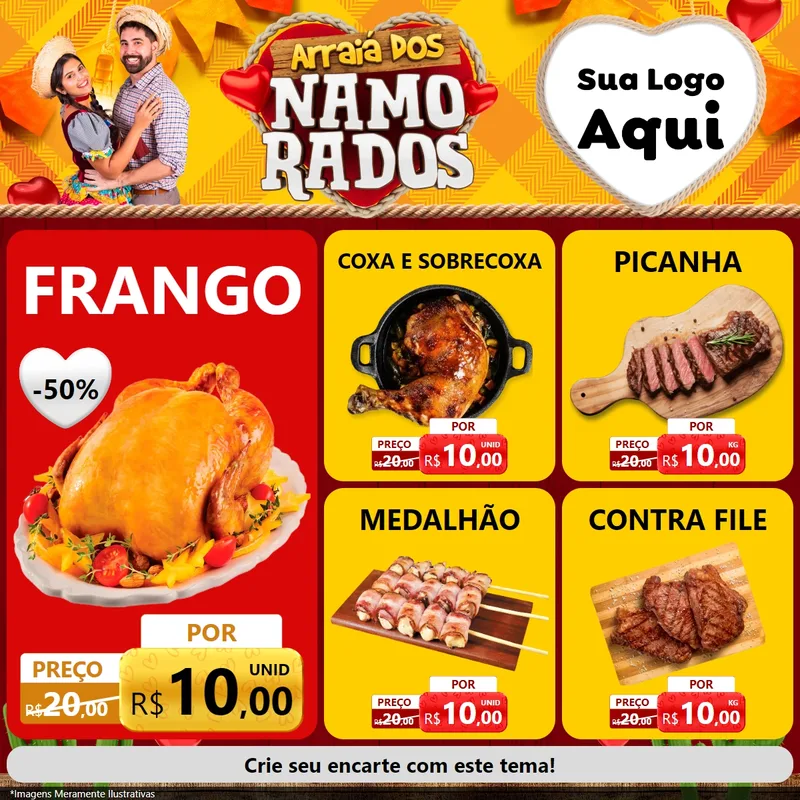 Modelo de Rede Social para Feed Facebook com o tema Arraiá dos Namorados para Assados