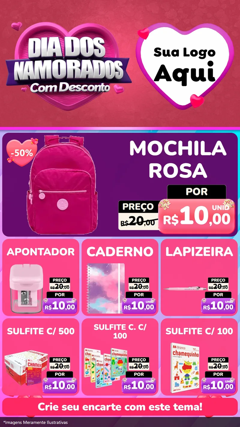 Modelo de Rede Social para Stories com o tema Dia Dos Namorados Com Desconto para Papelaria