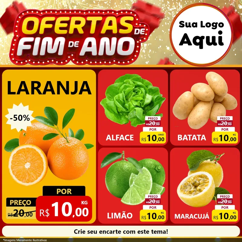 Modelo de Rede Social para Feed Facebook com o tema Ofertas de Fim de Ano para Hortifrúti
