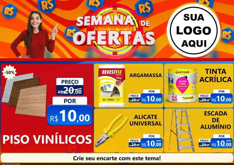 Modelo de Encarte para Encarte A4 Horizontal com o tema Semana de Ofertas para Material para Construção