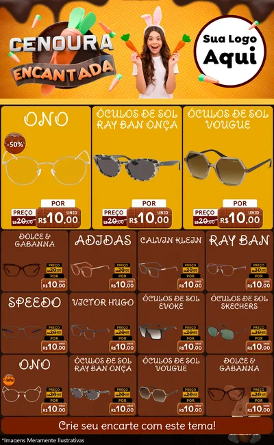 Modelo de Encarte para Encarte Grande com o tema Cenoura Encantada - Páscoa para Óticas