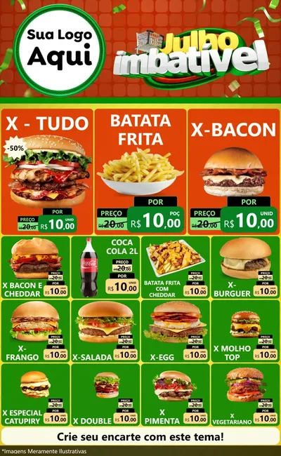 Modelo de Encarte para Encarte Grande com o tema Julho Imbatível para Hamburgueria