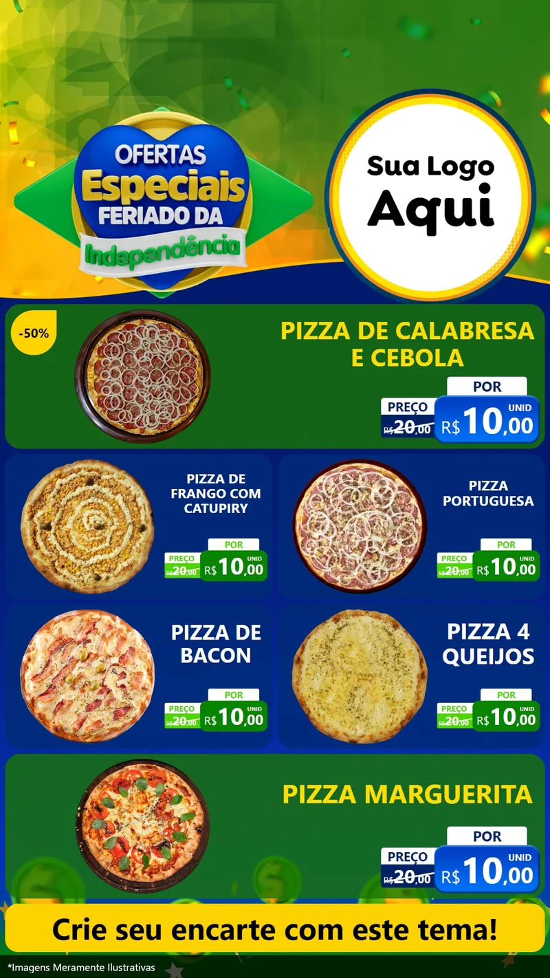 Modelo de TV para TV Vertical com o tema Ofertas Especiais Feriado da Independência para Pizzaria