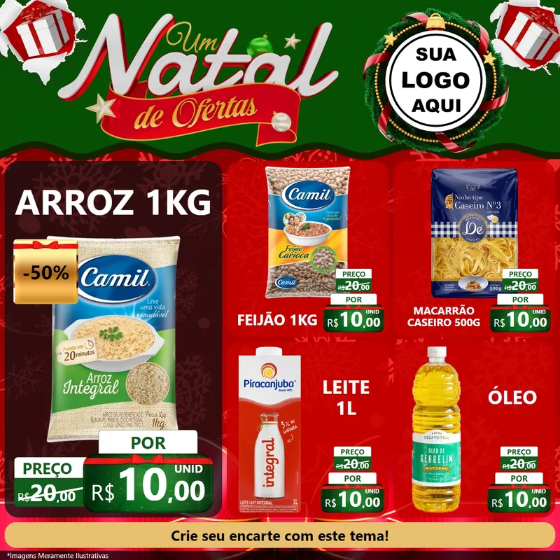 Modelo de Rede Social para Feed Facebook com o tema Um Natal de Ofertas para Supermercado