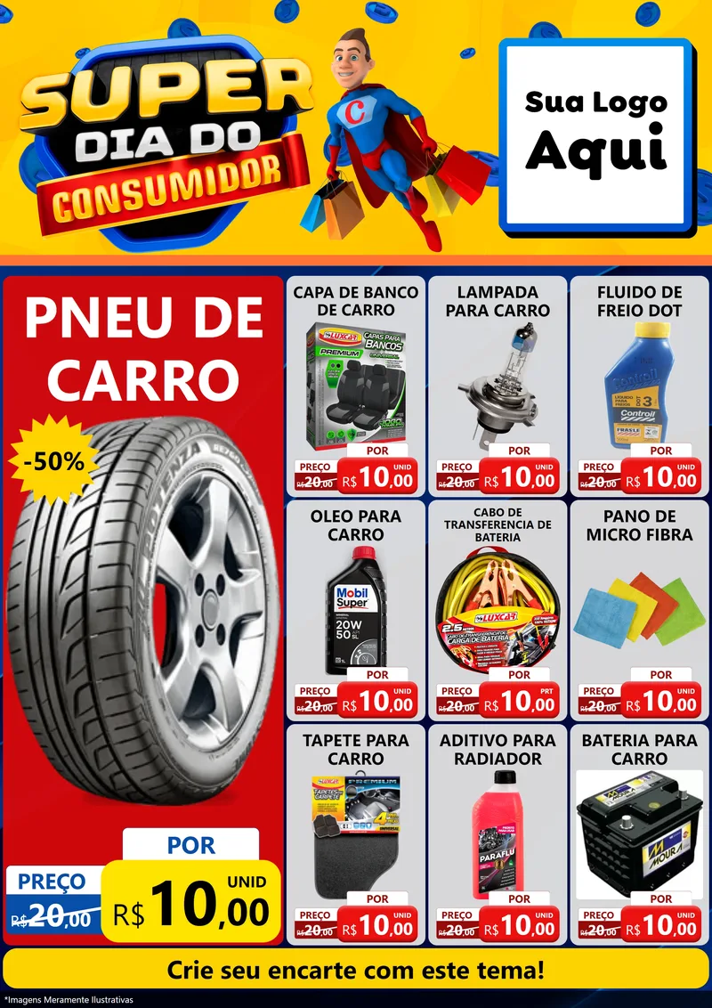 Modelo de Encarte para Encarte A4 Vertical com o tema Super Dia do Consumidor para Auto peças