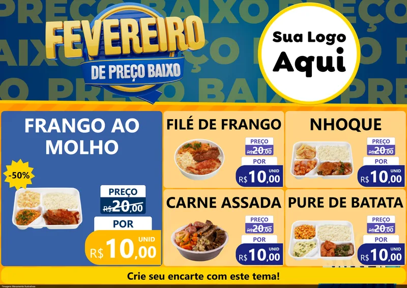 Modelo de Encarte para Encarte A4 Horizontal com o tema Fevereiro de Preço Baixo para Restaurante