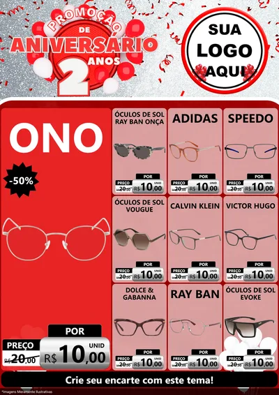 Modelo de Encarte para Encarte A4 Vertical com o tema Promoção de Aniversário - 2 Anos para Óticas