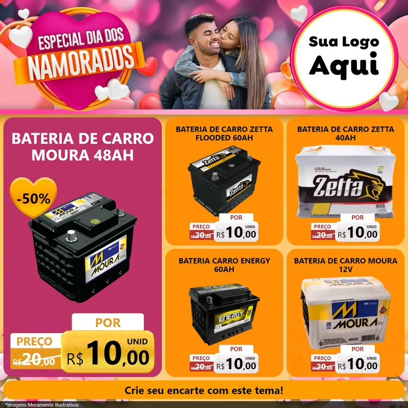 Modelo de Rede Social para Feed Facebook com o tema Especial Dia dos Namorados para Baterias Elétricas