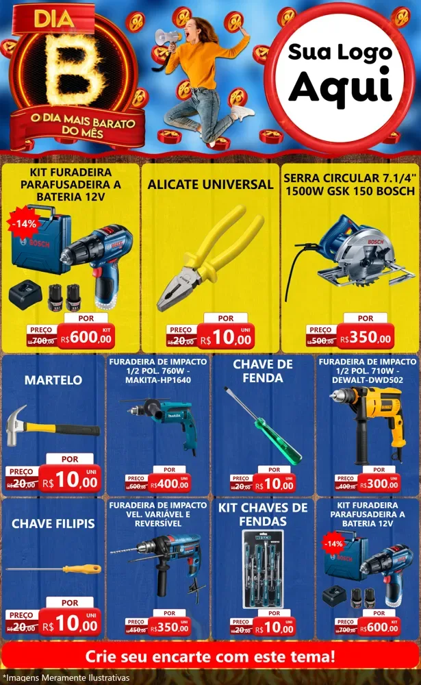 Modelo de Encarte para Encarte Grande com o tema Dia B - O Dia Mais Barato Do Mês para Maquinas e Ferramentas