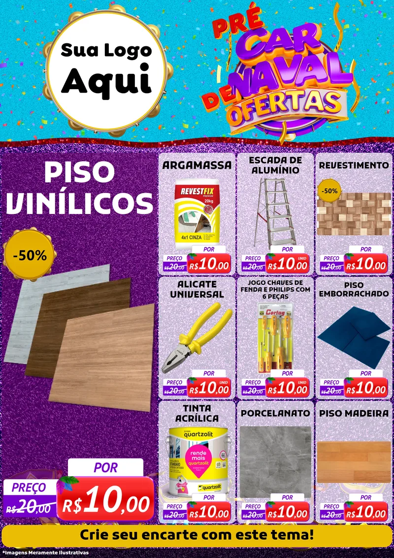 Modelo de Encarte para Encarte A4 Vertical com o tema Pré Carnaval de Ofertas para Material para Construção