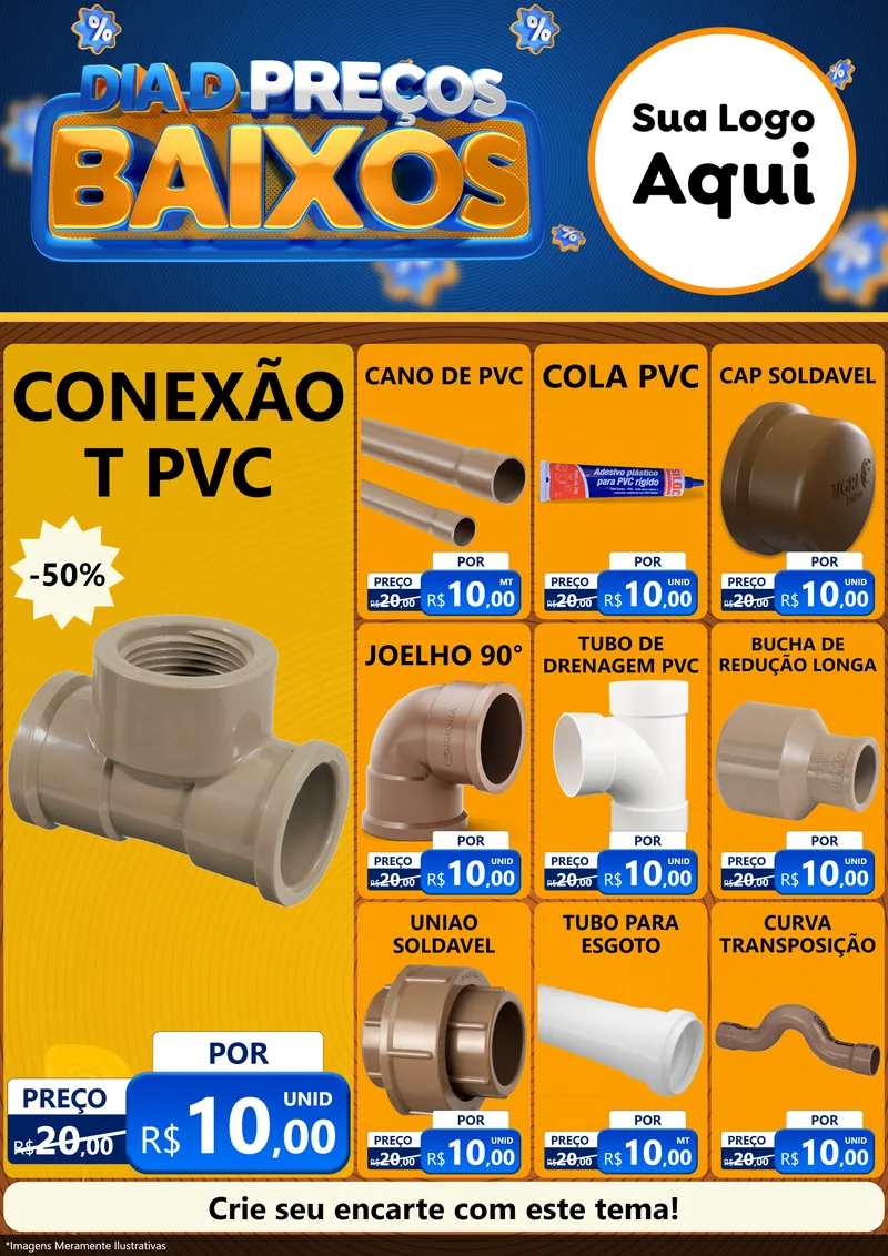 Modelo de Encarte para Encarte A4 Vertical com o tema Dia D Preço Baixo para Tubos e conexões
