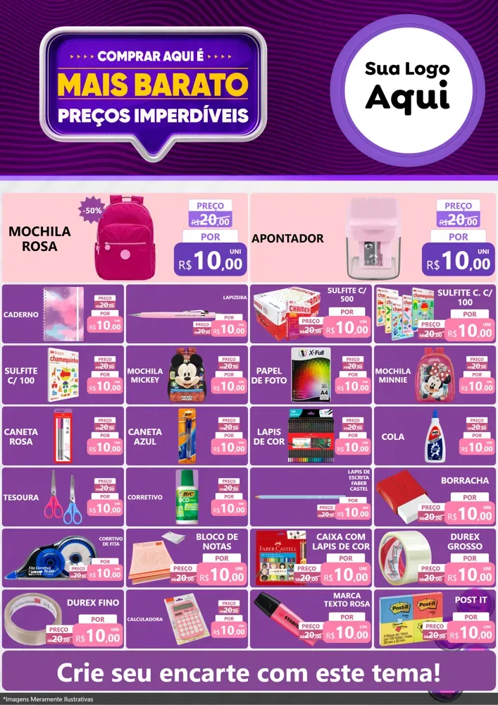 Modelo de Encarte para Encarte A4 Vertical com o tema Mais Barato para Papelaria