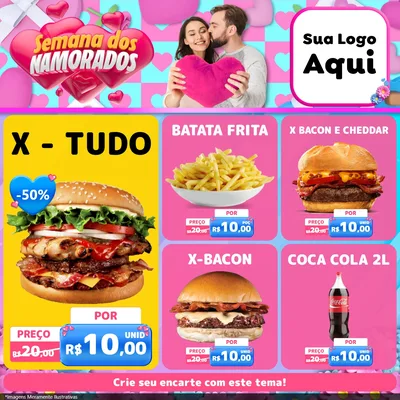 Modelo de Rede Social para Feed Facebook com o tema Semana dos Namorados para Hamburgueria