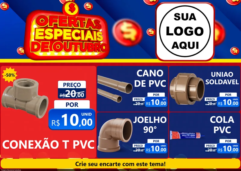 Modelo de Encarte para Encarte A4 Horizontal com o tema Ofertas Especiais de Outubro para Tubos e conexões