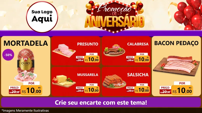 Modelo de TV para TV Horizontal com o tema Promoção de Aniversário para Frios e Laticínios