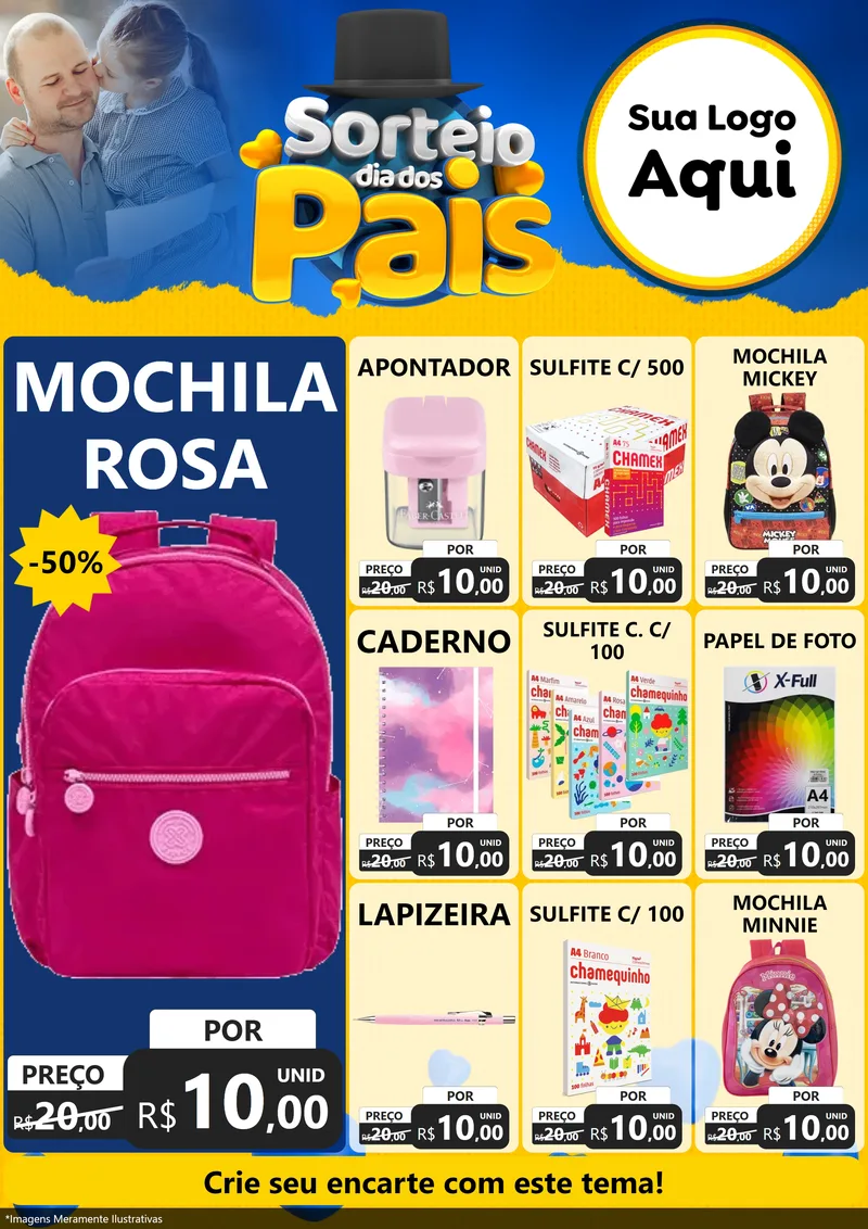 Modelo de Encarte para Encarte A4 Vertical com o tema Sorteio Dia Dos Pais para Papelaria