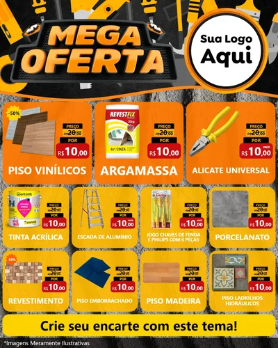 Modelo de Rede Social para Feed Instagram com o tema Mega Oferta para Material para Construção