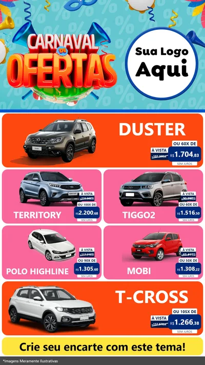 Modelo de TV para TV Vertical com o tema Carnaval de Ofertas para Concessionaria de Carros