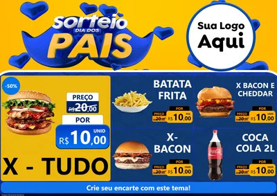 Modelo de Encarte para Encarte A4 Horizontal com o tema Sorteio Dia dos Pais para Hamburgueria