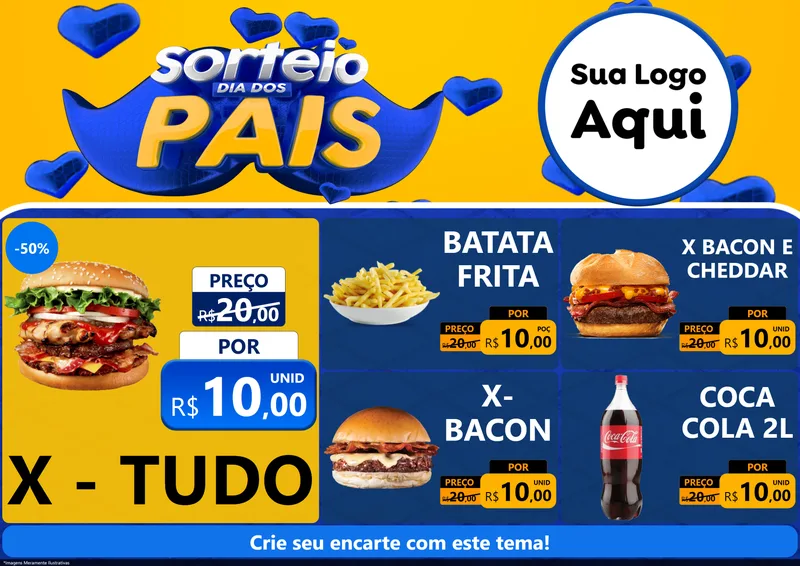 Modelo de Encarte para Encarte A4 Horizontal com o tema Sorteio Dia dos Pais para Hamburgueria