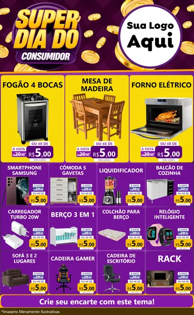 Modelo de Encarte para Encarte Grande com o tema Super Dia do Consumidor para Móveis e Eletro