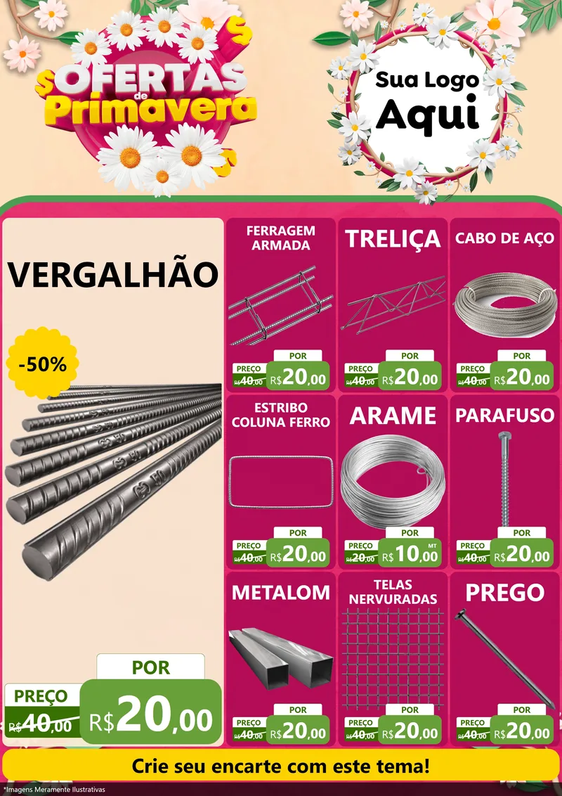 Modelo de Encarte para Encarte A4 Vertical com o tema Ofertas de Primavera para Ferragens