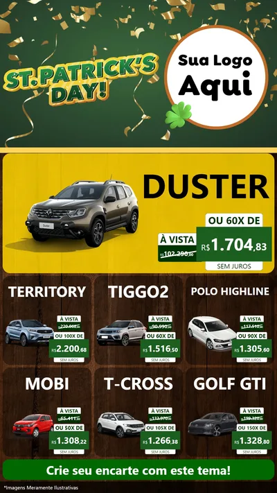 Modelo de Rede Social para Stories com o tema St Patriks Day para Concessionaria de Carros