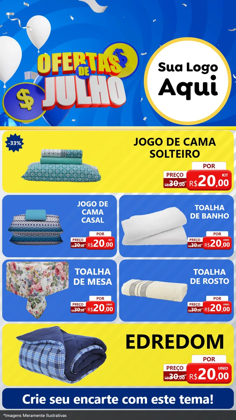 Modelo de TV para TV Vertical com o tema Ofertas de Julho para Cama, Mesa e Banho
