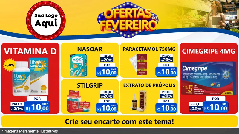 Modelo de TV para TV Horizontal com o tema Ofertas de Fevereiro para Farmácia