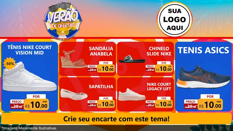 Modelo de TV para TV Horizontal com o tema Verão de Ofertas para Calçados