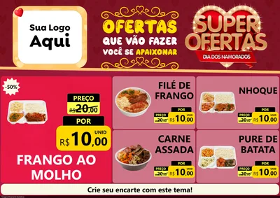 Modelo de Encarte para Encarte A4 Horizontal com o tema Dia dos Namorados para Restaurante