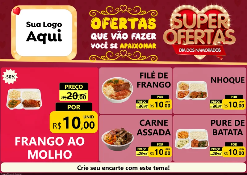 Modelo de Encarte para Encarte A4 Horizontal com o tema Dia dos Namorados para Restaurante