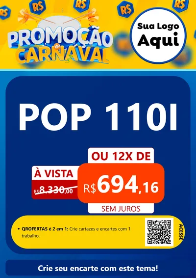 Modelo de Cartaz para Cartaz A4 Vertical com o tema Promoção de Carnaval para Concessionaria de Motos
