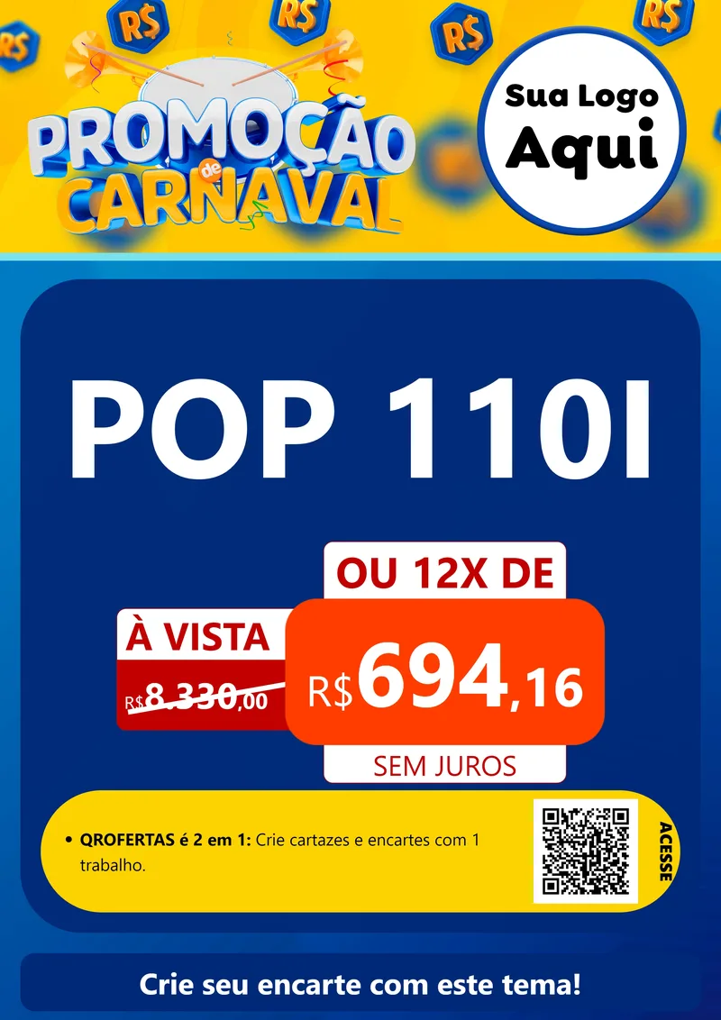Modelo de Cartaz para Cartaz A4 Vertical com o tema Promoção de Carnaval para Concessionaria de Motos
