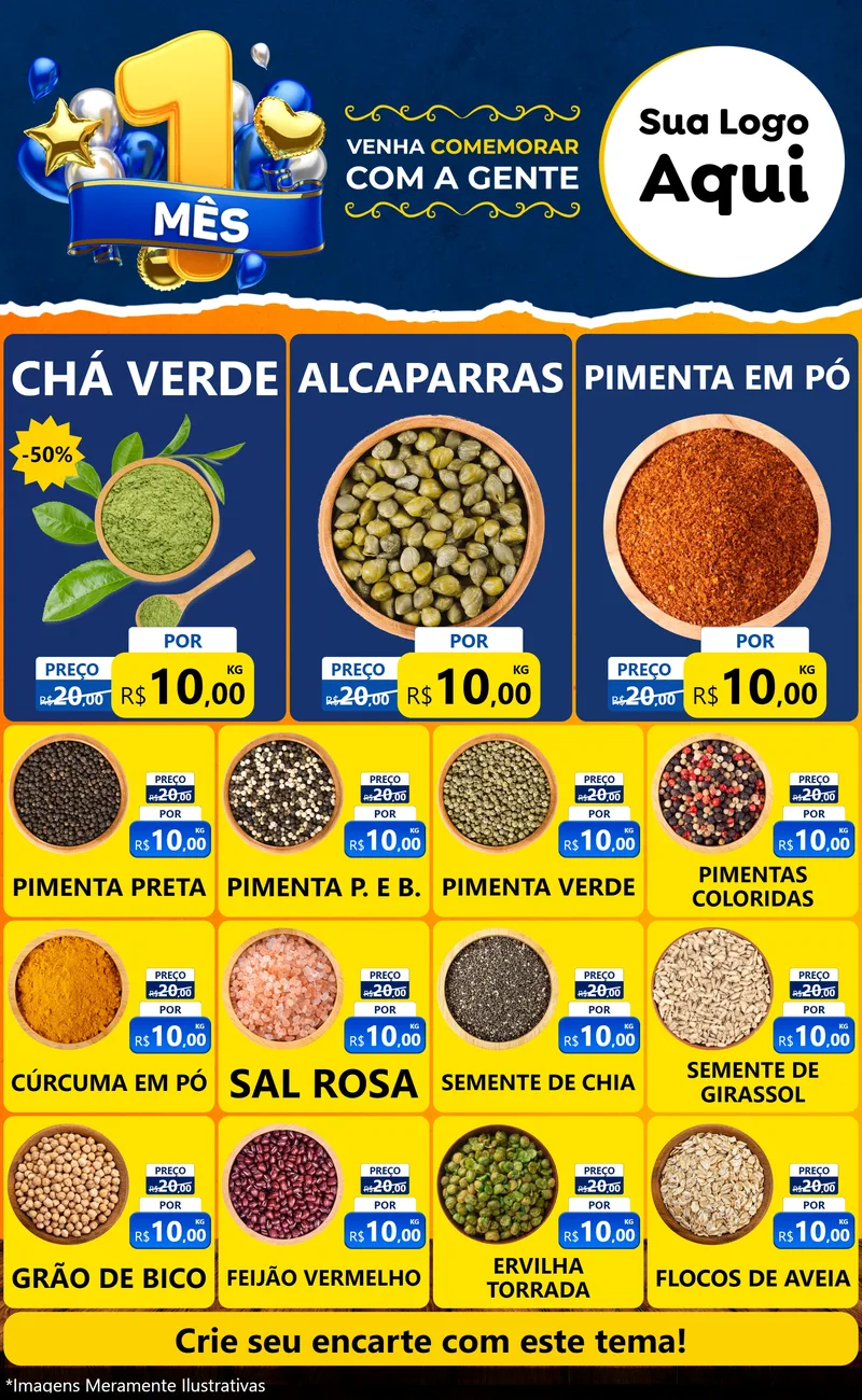 Modelo de Encarte para Encarte Grande com o tema Um Mês de Aniversário para Produtos Naturais