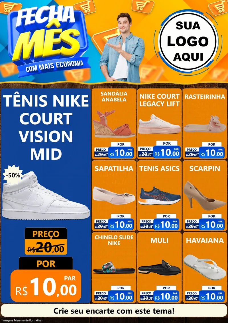 Modelo de Encarte para Encarte A4 Vertical com o tema Fecha Mês Com Mais Economia para Calçados