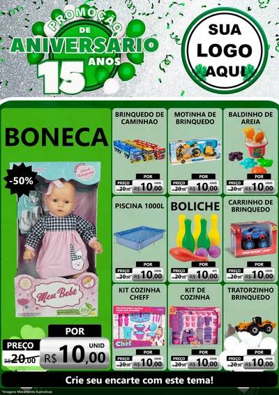 Modelo de Encarte para Encarte A4 Vertical com o tema Promoção de Aniversário - 15 Anos para Brinquedos