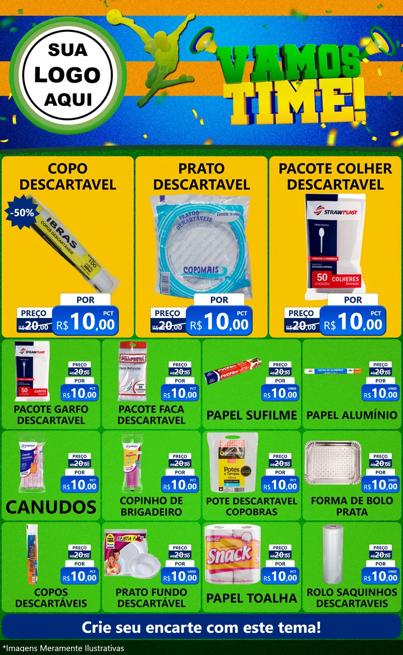 Modelo de Encarte para Encarte Grande com o tema Vamos Time! para Embalagens