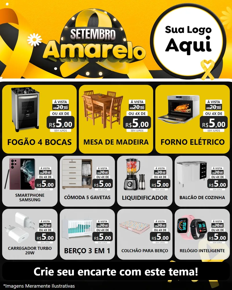 Modelo de Rede Social para Feed Instagram com o tema Setembro Amarelo para Móveis e Eletro