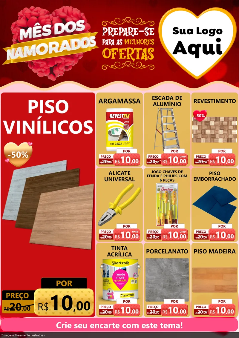 Modelo de Encarte para Encarte A4 Vertical com o tema Mês dos Namorados para Material para Construção