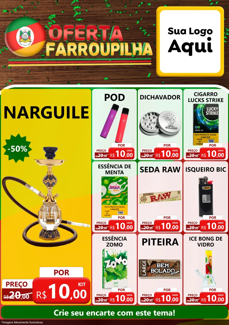 Modelo de Encarte para Encarte A4 Vertical com o tema Oferta Farroupilha para Tabacaria