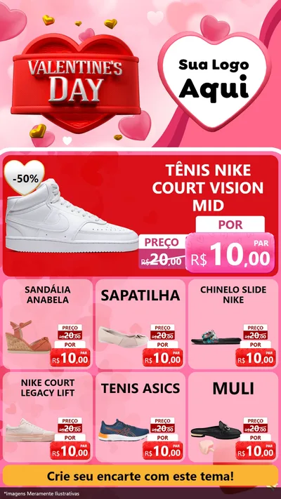 Modelo de Rede Social para Stories com o tema Valentine's Day para Calçados
