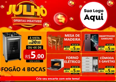 Modelo de Encarte para Encarte A4 Horizontal com o tema Julho Ofertas Imbatíveis para Móveis e Eletro