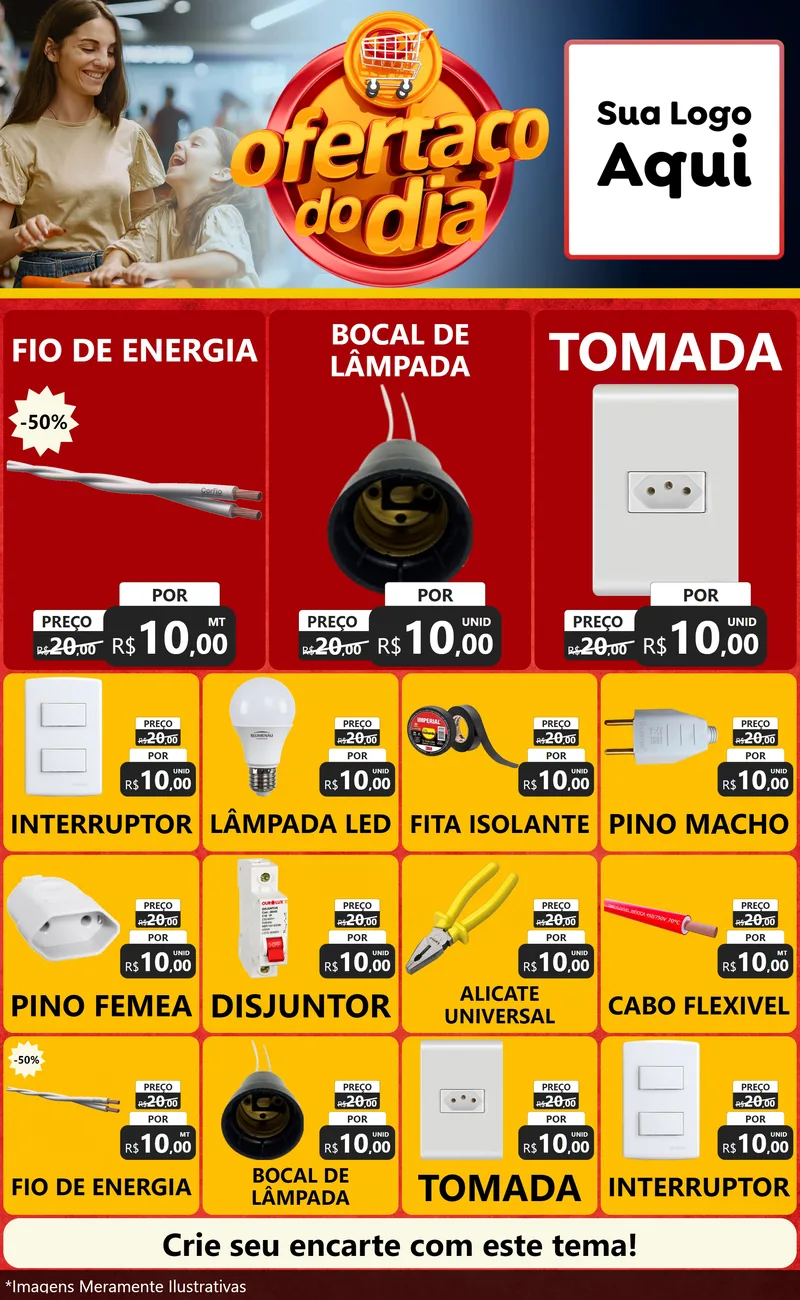Modelo de Encarte para Encarte Grande com o tema Ofertaço Do Dia para Materiais Elétricos