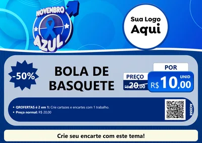 Modelo de Cartaz para Cartaz A4 Horizontal com o tema Novembro Azul para Artigos Esportivos