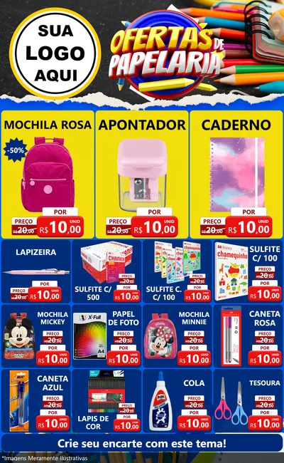 Modelo de Encarte para Encarte Grande com o tema Ofertas de Papelaria para Papelaria