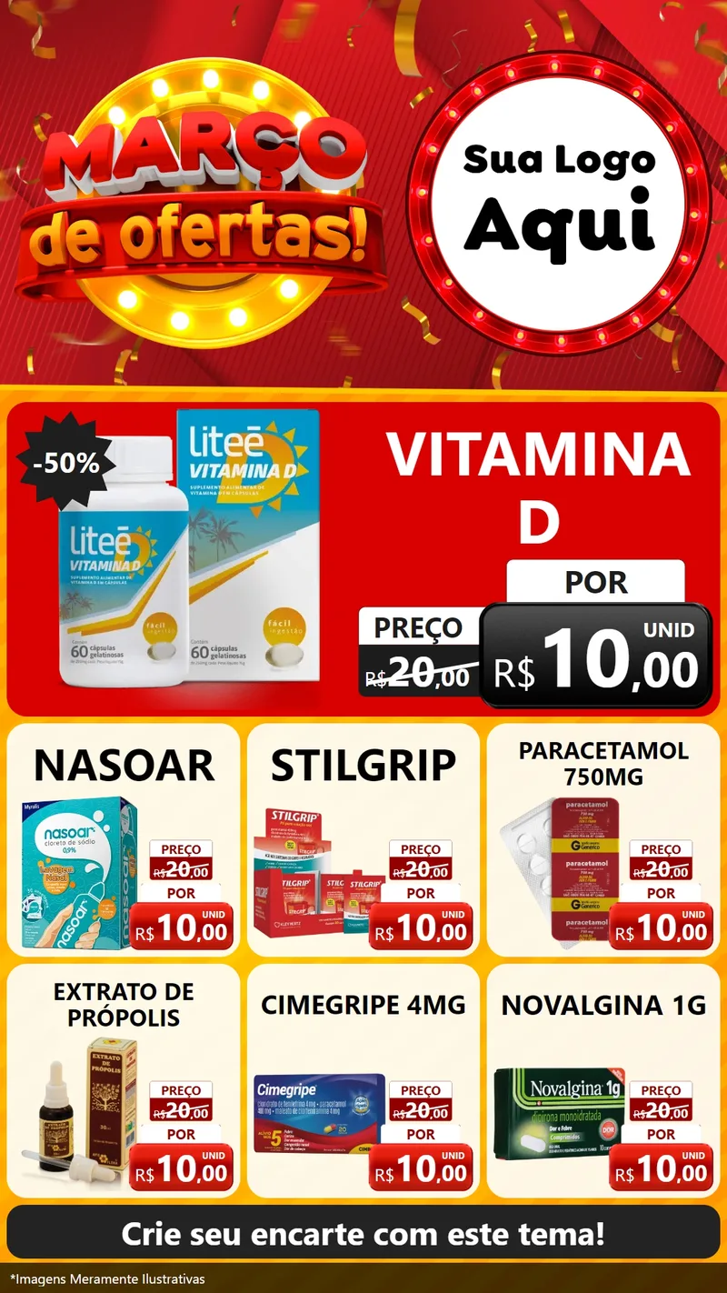 Modelo de Rede Social para Stories com o tema Março de Ofertas! para Farmácia