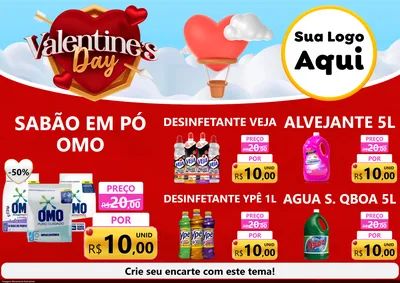 Modelo de Encarte para Encarte A4 Horizontal com o tema Valentine's Day para Produtos de Limpeza